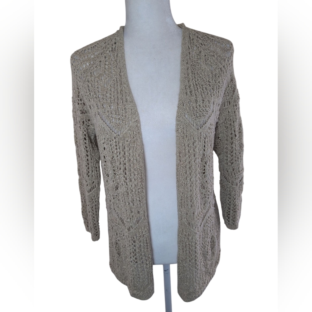 Coldwater Creek Open Cardigan Women's M Crochet Cottagecore Boho Beach Cream